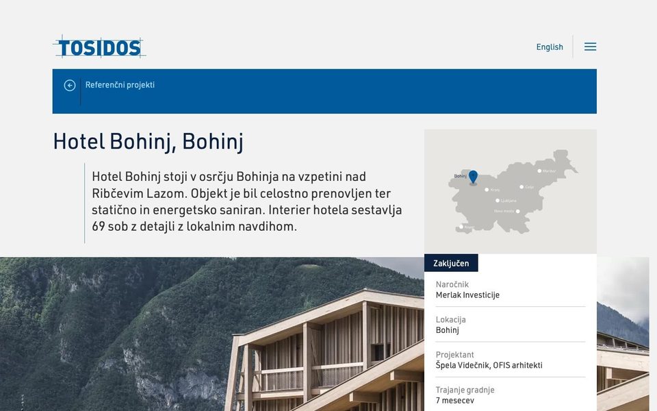 Referenčni projekt Hotel Bohinj na spletni strani tosidos.si